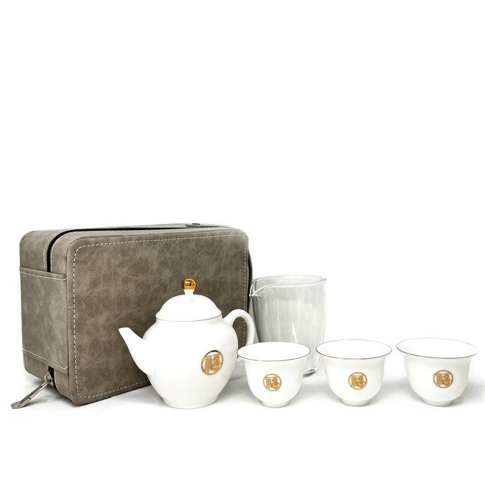 White Porcelain with Gold Line Travel Tea Set by Tea and Whisk