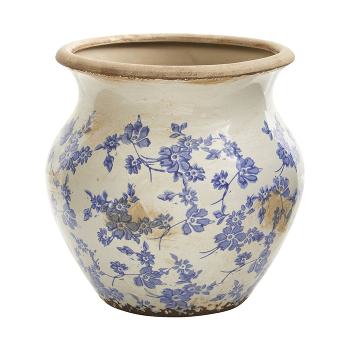 10.5” Tuscan Ceramic Blue Scroll Urn Vase by Nearly Natural