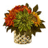 11” Peony, Dahlia and Sunflower Artificial Arrangement in Gold Vase by Nearly Natural