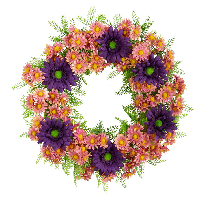 21” Mixed Daisy Artificial Wreath by Nearly Natural