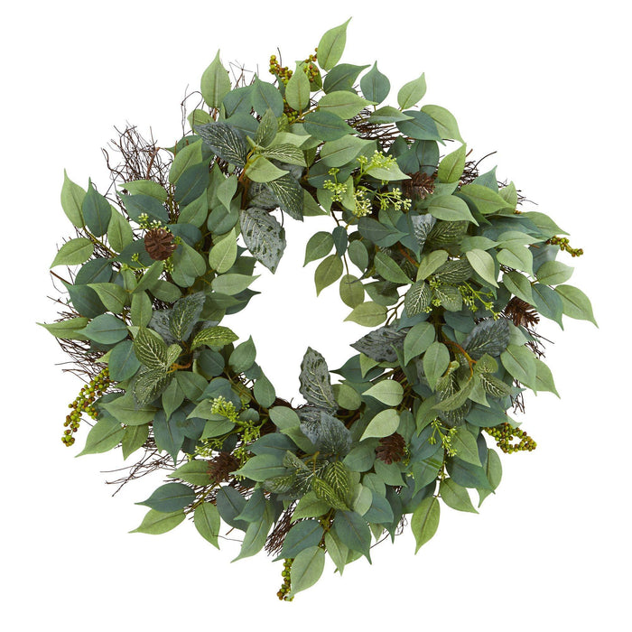 23” Mix Royal Ruscus, Fittonia and Berries Artificial Wreath by Nearly Natural
