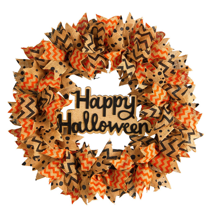 30” Halloween Burlap Ribbon Wreath by Nearly Natural