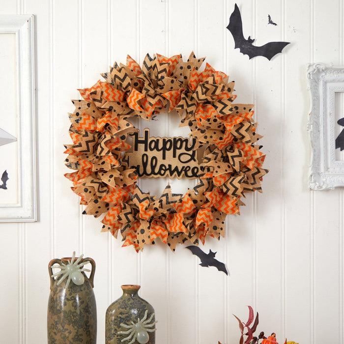 30” Halloween Burlap Ribbon Wreath by Nearly Natural