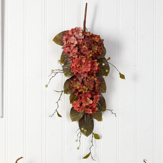 35” Autumn Hydrangea and Berry Artificial Fall Tear Drop by Nearly Natural