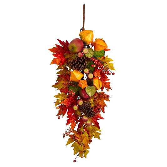35” Autumn Maple Leaf and Berries Fall Teardrop by Nearly Natural