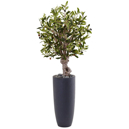 3.5’ Olive Tree in Gray Cylinder Planter by Nearly Natural