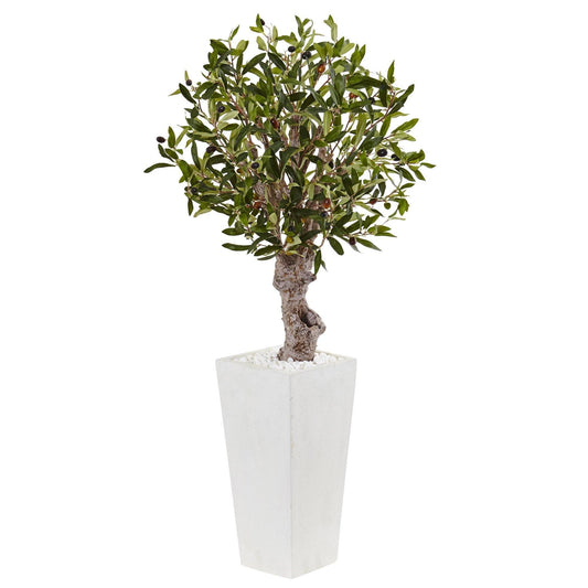 3.5’ Olive Tree in White Tower Planter by Nearly Natural