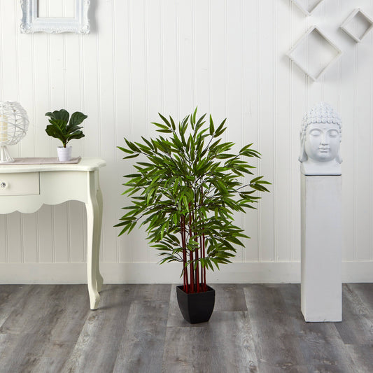4’ Bamboo Silk Tree w/Planter by Nearly Natural