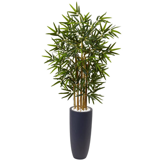4’ Bamboo Tree in Gray Cylinder Planter by Nearly Natural