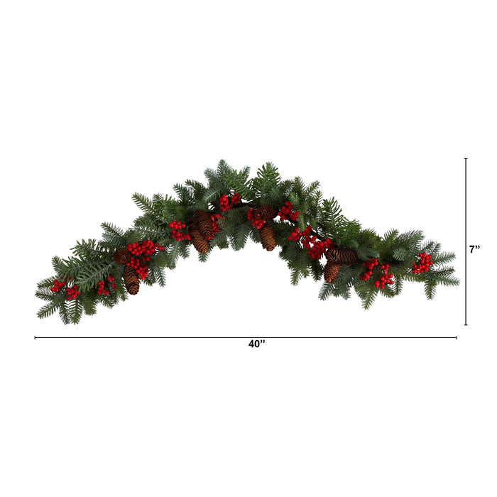 40” Pines, Red Berries and Pinecones Artificial Christmas Garland by Nearly Natural