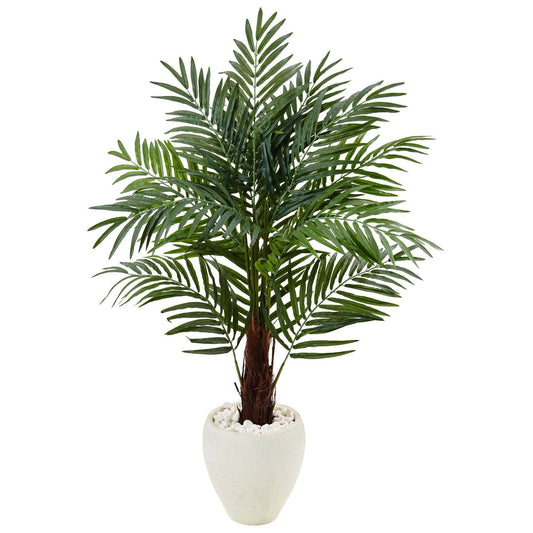 4.5’ Areca Palm Tree in White Oval Planter by Nearly Natural