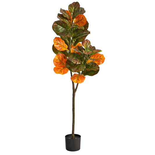 4.5’ Autumn Fiddle Leaf Artificial Fall Tree by Nearly Natural