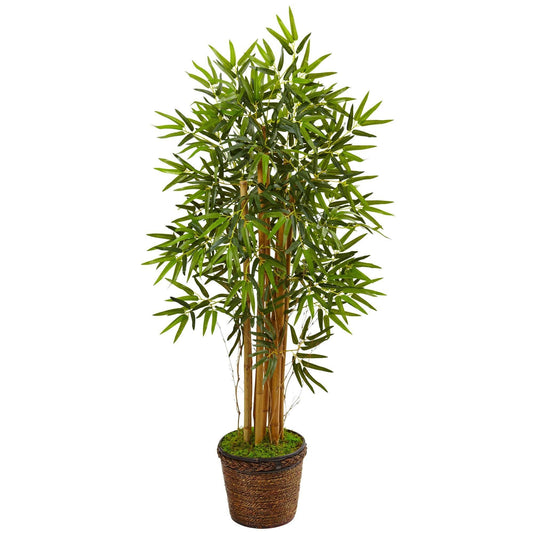 4.5’ Bamboo Tree in Coiled Rope Planter by Nearly Natural