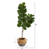 4.5’ Fiddle Leaf Fig Artificial Tree with Boho Chic Handmade Cotton and Jute White Woven Planter by Nearly Natural