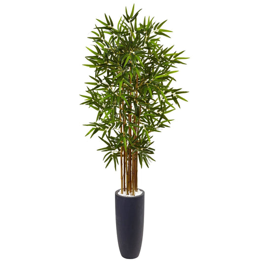 5’ Bamboo Tree in Gray Cylinder Planter by Nearly Natural