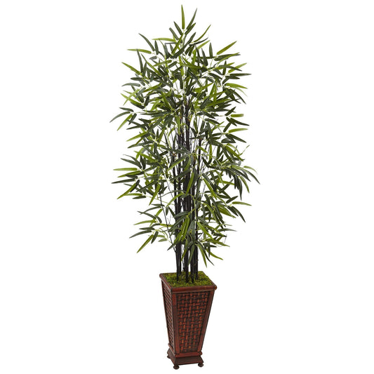 5.5’ Black Bamboo Tree in Decorative Planter by Nearly Natural