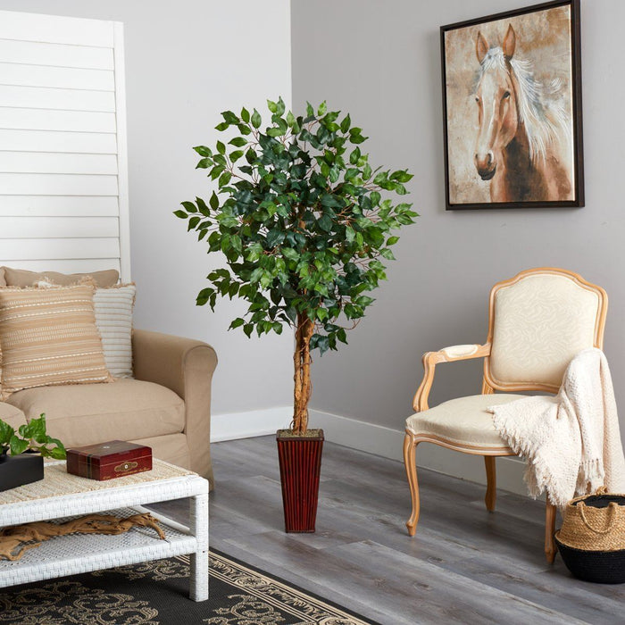 5.5’ Ficus Tree w/Bamboo Planter by Nearly Natural
