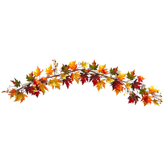 6’ Autumn Maple Leaf and Berry Fall Garland by Nearly Natural