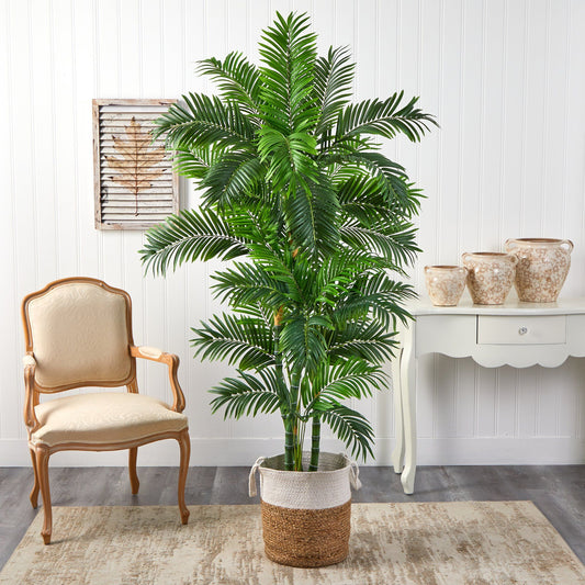 6’ Curvy Parlor Artificial Palm Tree in Handmade Natural Jute and Cotton Planter by Nearly Natural