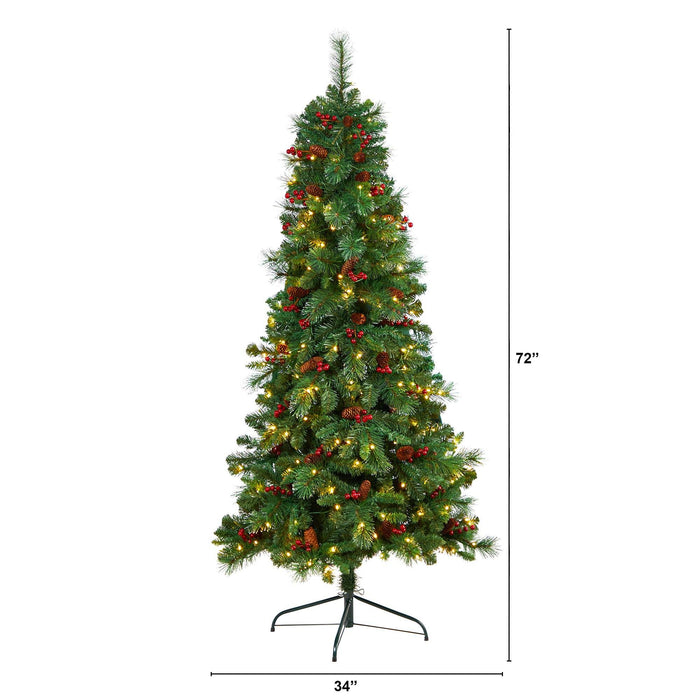 6’ Flat Back Montreal Mountain Artificial Christmas Tree with Pine Cones and Berries by Nearly Natural