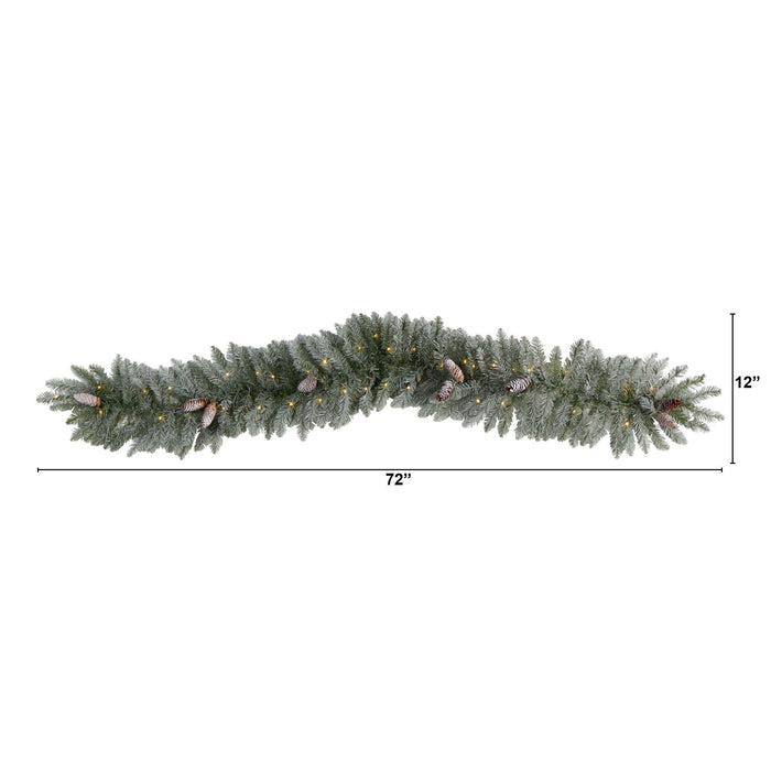 6' Frosted Artificial Christmas Garland with Pinecones and 50 Warm White LED Lights by Nearly Natural