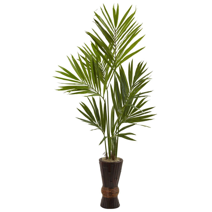 6’ Kentia Tree w/Bamboo Planter by Nearly Natural
