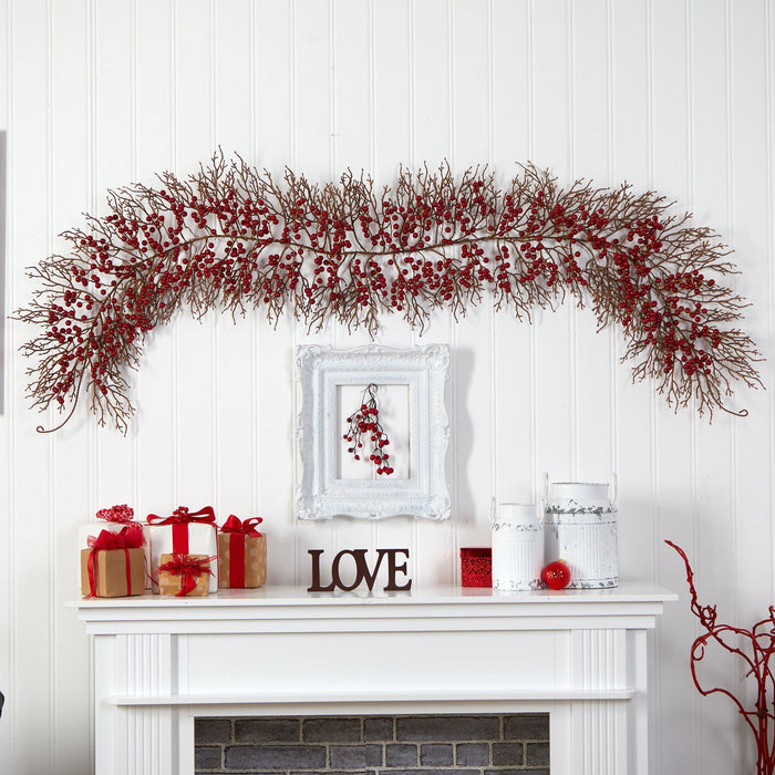 6' Red Berry Artificial Christmas Garland by Nearly Natural