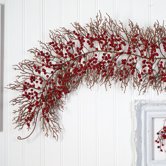 6' Red Berry Artificial Christmas Garland by Nearly Natural