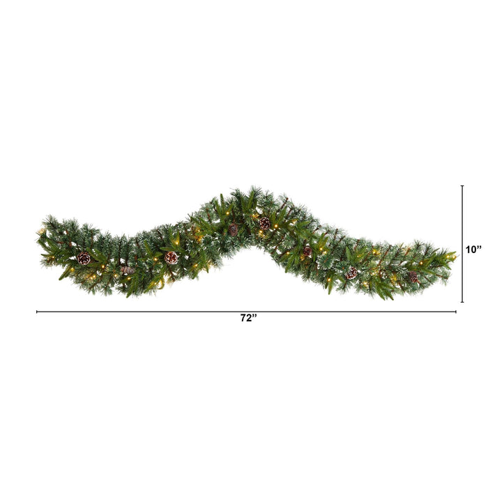 6’ Snow Tipped Christmas Artificial Garland with 35 Clear LED Lights and Pine Cones by Nearly Natural