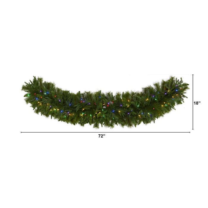 6' x 18” Christmas Pine Extra Wide Artificial Garland with 100 Multicolored LED Lights by Nearly Natural