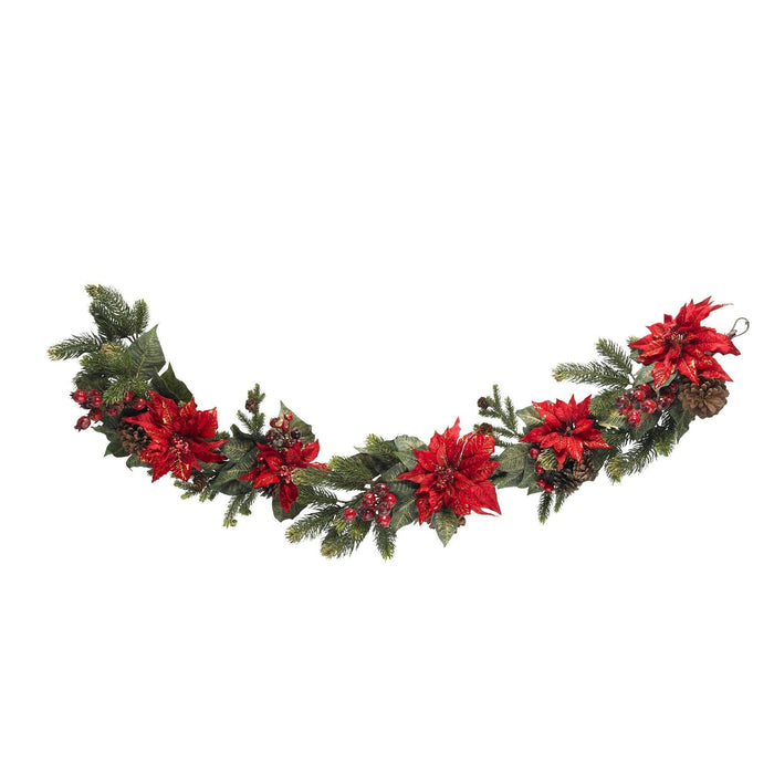 60" Poinsettia & Berry Garland" by Nearly Natural