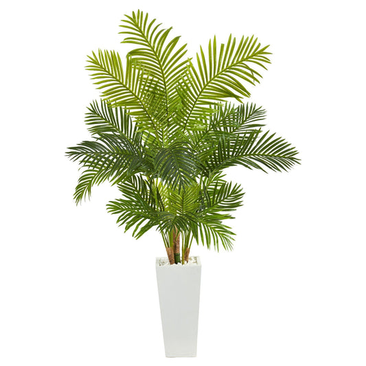 68” Hawaii Palm Artificial Tree in Tall White Planter by Nearly Natural