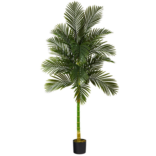 7’ Single Stalk Golden Cane Artificial Palm Tree by Nearly Natural