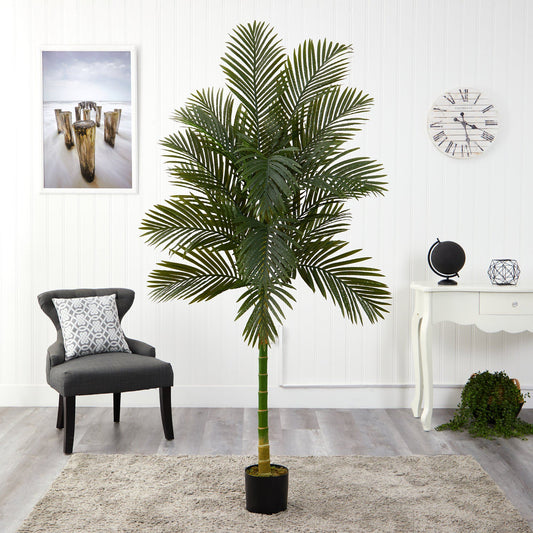 7’ Single Stalk Golden Cane Artificial Palm Tree by Nearly Natural