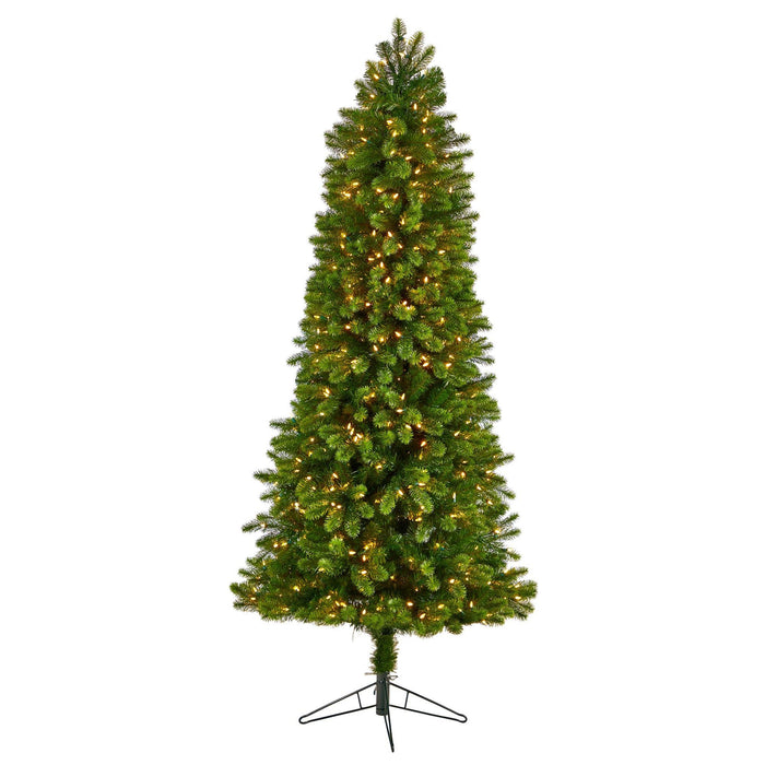 7’ Slim Virginia Spruce Artificial Christmas Tree With 500 Warm White LED Lights by Nearly Natural