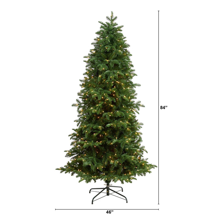 7’ South Carolina Fir Artificial Christmas Tree with 550 Clear LED Lights and 2078 Bendable Branches by Nearly Natural