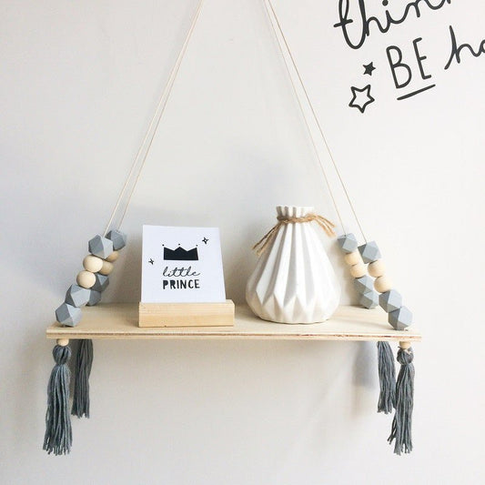 Beaded Hanging Wooden Shelf by Living Simply House