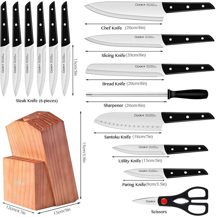 15 Piece Kitchen Knife Sets with Wood Block by Blak Hom