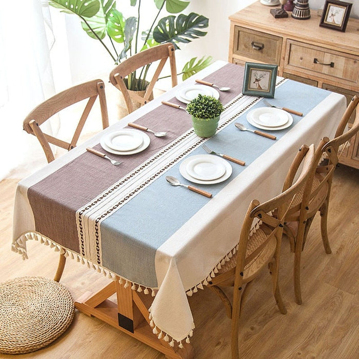 Plaid Linen Tablecloth with Tassels by Living Simply House