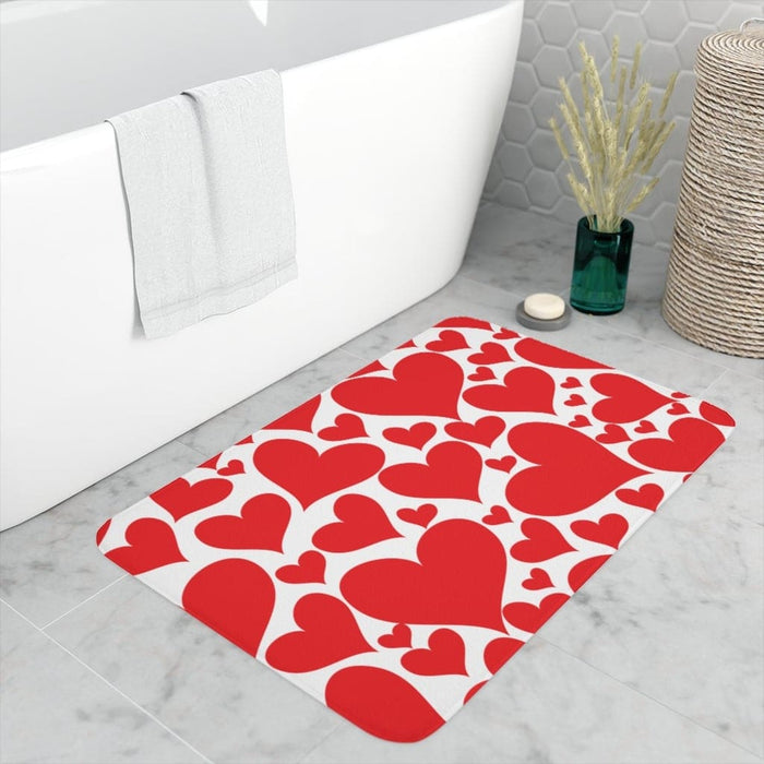 Memory Foam Bath Mat / Love Red Hearts by inQue.Style